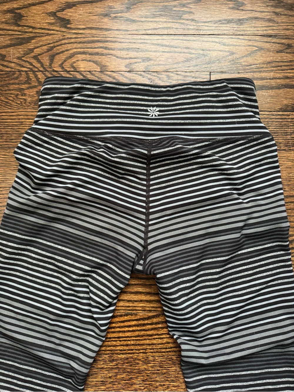 Athleta Black and Gray Striped Performance Leggings